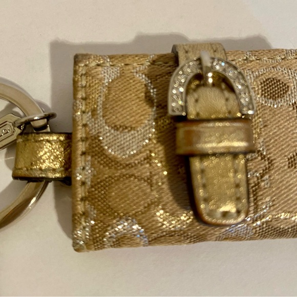 Coach Gold Signature Canvas
 Leather Trim Photo Frame Keychain - Picture 1 of 16